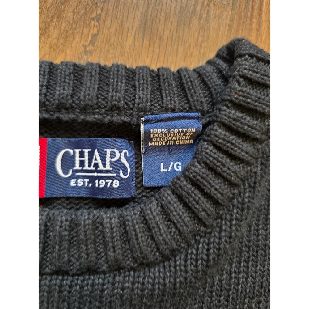 Chaps Mens Crewneck Sweater black Embroidered‎ Logo Size Large old money preppy - Picture 4 of 5